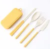 NewnWheat Słomy Składany Sztućce Zestaw Dzieci Nóż Widelec Spoon Chopsticks Przenośne Zestawy Obiadowe Zestawy do podróży Camping CCB10584