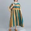 Surdimensionné femmes coton lin tenue décontractée nouveauté été Simple Style Vintage rayé lâche femme longues robes S3236 210412