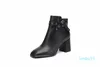 FASHION BLACK/CREAM ANKLE BOW 7CM CHUNKY HEEL HIGH SHORT boots