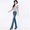 Plus Size Female Stretch Slim Denim Flares Pants Moms High Waist Jeans Breathable Women Bell Bottom Trousers 210629