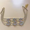 Chokers europejski i amerykański znak mody Dollar Naszyjnik Bling Rhinestone Letter Chain Punk Party Jewelry Wholesale Morr22