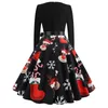 Christmas Party Dresses Moda Design Vintage Round Neck Print Długi Rękaw Duża Szybka