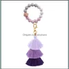 Keychains Fashion Aessories Beaded Keychain Party Favor Leather Tassel Wood Bead Key-Chain Beads Tring Key Ring Chain Sile Women Wrist Strap