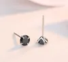 Fashion Jewelry 925 Sterling Silver Black Sapphire CZ Diamond Gemstones Solitaire Women Wedding Party Men Stud Earring wjl32646488850