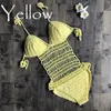 Crochet um pedaço sem encosto monokini de alto corte de corte de malhas de tricô conjunto de biquíni swimwear beachwear roupa de uma peça