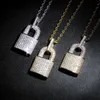 Hip Hop Bling Lock Pendant Iced Out Cubic Zircon Necklace For Men Women Gold Silver Jewelry Charm