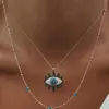 S2224 Modna biżuteria podwójna warstwa Zła oko Naszyjnik Rhinstone Blue Eye Choker Naszyjniki