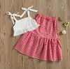 Toddler Baby Girl Clothing Sets Bandage Sleeve Lace Sling Crop Tops Plaid Print Long Skirt 2Pcs Outfits Little Girl's Clothes