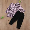1-6y outono primavera criança criança meninas roupas conjunto leopardo manga comprida túnica tops calças roupas criança roupa 210515