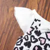Summer Baby Leopard Heart Print Bow Flutter-sleeve Romper 210528