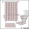 Aessories Home & Gardenred Black Wave Dot Pattern Bathroom Set Durable Fabric Waterproof Shower Curtain Rug Carpet Toilet Lid Er Bath Mat Cu