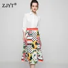 High Quality Runway Designers Spring Women Outfits Elegant Lady White Blouse and Midi Print Skirt Suit 2 Piece Party Set 210601