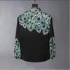 Silk Soft Mens Luxury Peacock Digital Printed Shirts Långärmad klänning Fashion Slim Fit Party Male 3XL252J