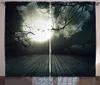 Curtain & Drapes Halloween Curtains For Living Room Wooden Planks Floor With Leafless Branches And Blurred Full Moon Mysterious Window