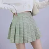 秋の女性のスカート韓国の高い腰の格子縞のミニスカート女性の女子校生の女の子セクシーかわいいプリーツスカートジッパー210724