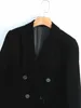 Vintage Black Velvet Jacket Blazer Office Ladies Suit Double Breasted Woman Outwear 210421