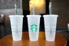 Starbucks 24oz/710ml plastglas Återanvändbar svart drickskopp med platt botten Pelarform Lock Hallmugg