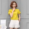 Chemise de base féminine de style coréen d'été à manches courtes volantées en mousseline de soie Bow Flare Pull Camisas Mujer 8688 50 210508