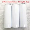 Personalized DIY Sublimation 20oz 30oz Skinny Tumbler White Blank Leak Proof Water Bottle With Lid And Straw Mugs For Party Gift 210913