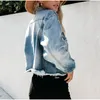 Damesjassen Dames Harajuku Gescheurde Korte Bomber Denim Vintage Y2k FRINGED Jassen Streetwear Losse Distressed Jeans Jas Plus Size