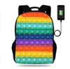 12 kleuren 3 stks / dhl Fidget Push Pops Bubble Gedrukt Rugzak Schoudertassen 17 inch Kinderen Studenten Schooltas Boek Pack USB Charing Oortelefoon Port Rugzakken G87085K