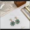 Drop Delivery 2021 Green Daisy Stud Earrings For Women Dripping Oil Petal Flower Sunflower Short Simple Fashion Jewelry Accessories C5Pnu