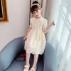 Girl's Dresses 2022 Girl Floral Lace Princess Dress Wedding White Gown Girls Turn Down Collar Korean Clothes For Kids Party Wear Costume