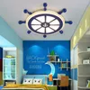 Światła sufitowe Kid's Blue Sailing Lampa Oświetlenie Pokój Dzieci Led Light Descriptury Drewno Drewno Bambus