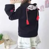 Japanse schattige straat mode vrouwen hoodies harajuku kawaii oor hooded sweatshirt sakura borduurwerk plus fluwelen trui tops 210805