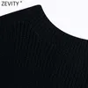 Zevity Donna Moda Scollo a V Colore nero Maglione lavorato a maglia Donna Chic Gilet senza maniche Casual Slim Pullover Top S582 210603