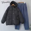 Yitimoky Winter Coat女性パーカー特大ジッパー女性暖かいエレガントなフグジャケット服原宿韓国のファッションパープル211018