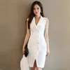 Hoge kwaliteit mode vrouwen feestjurk herfst witte mantel dames mouwloze cape bodycon potlood jurken vestidos 210519