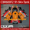 Ciało + czołg dla Honda CBR 600F2 600 F2 CC 600FS 91 92 93 94 93NO.44 CBR600 FS CBR600F2 CBR600FS 1991 1992 1993 1994 CBR600-F2 600CC 91-94 Łamyki Zestaw Czerwony Płomienie