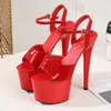 Femmes sandales haute plate-forme talons 17cm chaussures Sexy mode Strappy rouge strip-teaseuse mariage Y0721