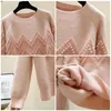 Beading Solid Pullovers Söt Varm Höst Vinter Kläder Kvinnor Tröjor Mysig Koreansk Mujer Super Elegant 17698 210415