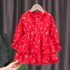 2021女の子の夏のシフォン花のドレス赤い黒の長袖の子供服春のパーティー赤ちゃん女の子Sundress Q0716