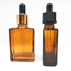 Bottiglia di olio essenziale di olio per capelli in vetro piatto quadrato / rettangolare in ambra naturale 30 ml 1 oz con coperchio a vite contagocce in alluminio Nave libera