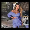 Women'S Tracksuits Apparel Women Summer Plaids 2Pcs Sets Chiffon Tops Skirts V-Neck Sexy Suits Pink Grey Drop Delivery F0Gpt