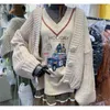 한국 넓은 바늘 니트 여성 카디건 스웨터 겨울 긴 소매 싱글 브레스트 V 넥 느슨한 캐주얼 탑 점퍼 210513