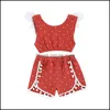 Zestawy odzieżowe Baby Kids Baby, Maternity Girls Stroje Toddler Toddler Bawełniane Pościel Dots Topy + Pompon Spodenki 2 sztuk / Ustaw Letnia Moda Boutique