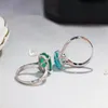 Cluster ringar blå / grön kristall för kvinnor 925 Silver temperament Elegant Oval Cubic Zirconia Bridal Engagement Smycken Tillbehör