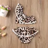 Çocuklar Bebek Çocuk Kız Yüzmek Bikini Set Bir Omuz Ruffles Leopar Baskı Püskül Sevimli Mayo Mayo Mayo Beachwear