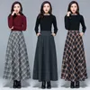 Mama Wysoka talia Wełniana Plaid Spódnice Jesień Zima Damska Plus Size Wełna Maxi Spódnice Kobiet Moda Casual Długa Streetwear 211120