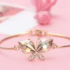 Neoglory Austrian Crystal Butterfly Design Bangles Bracelets Light Yellow Gold Color for Women Jewelry 2020 New Js6 But-g Q0720