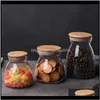 Bottles Jars 500Ml Small Glass Jar With Bamboo Lid Cover Organizer Containers For Kitchen Storage Bottle Candy Spices Coffee Bean 1F5D Oc3Qg