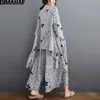 DIMANAF Plus Size Two Piece Set Suit Women Clothing Vinatge Print Elegant Lady Tops Shirt Linen Loose Pants Female Suit Summer 210714