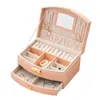 New Wear-resista Leather Jewelry Box Travel Jewelry Organizer Multifunction Necklace Earring Storage Box with Mirror Gifts