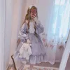 HSTAR Söt Kvinnors Lolita Op Dress Flouncing Lace Trim Japanska Harajuku Långärmade Doll Fairy Vestidos 210623