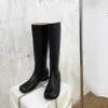 Botyny Mujer Luxury Tabi Chunky Niski Heel Knee Wysokie Długie Buty Dla Kobiet Czarne Skórzane Buty Rain Stretch Slim Scock Botas Buty 211015