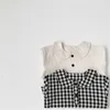 Baby Meisjes Leuke Doll Shirt en Plaid Bodysuit 2 stks Past Baby Katoen All-match Outfits Infant Kinderkleding Sets 210508